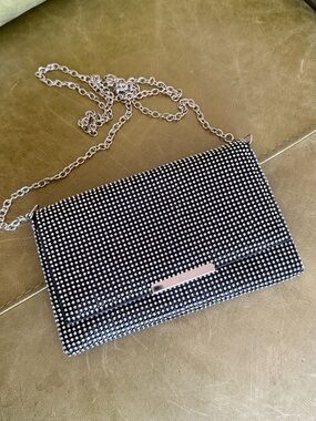 Black Rhinestone Metal Chain Shoulder Crossbody Evening Clutch